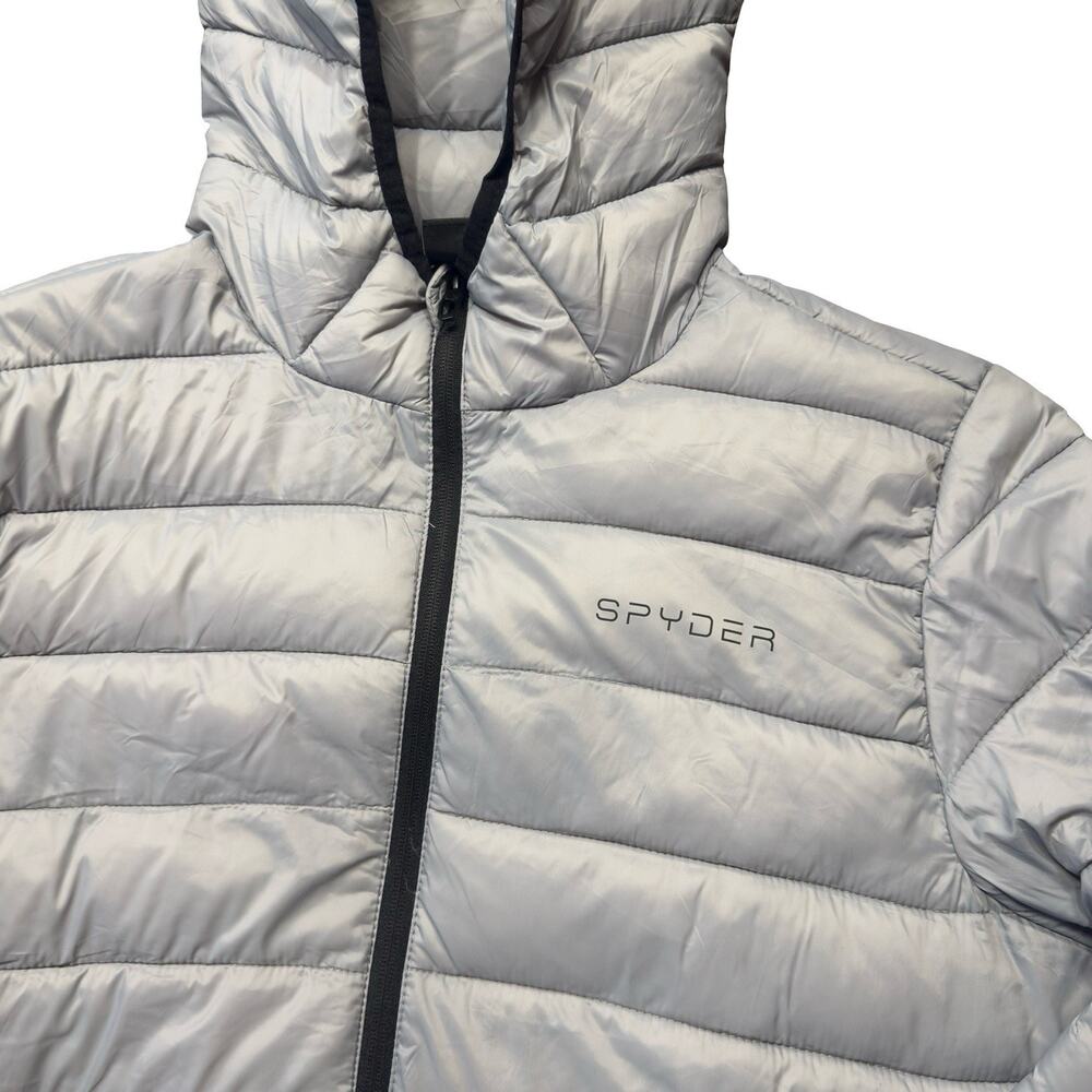 Spyder Puffer Jacket Mens Large Gray Full Zip Hooded Lightweight Coat NEW - Picture 5 of 5